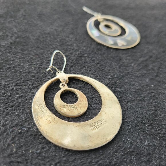 Vintage Black Abalone Alpaca Earrings - Picture 2 of 3